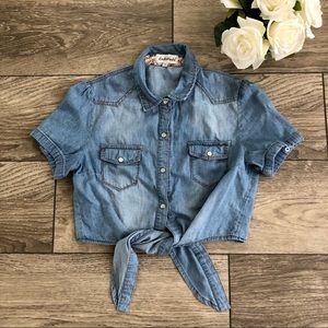 LADIDLADA front tie denim crop top button up shirt size large